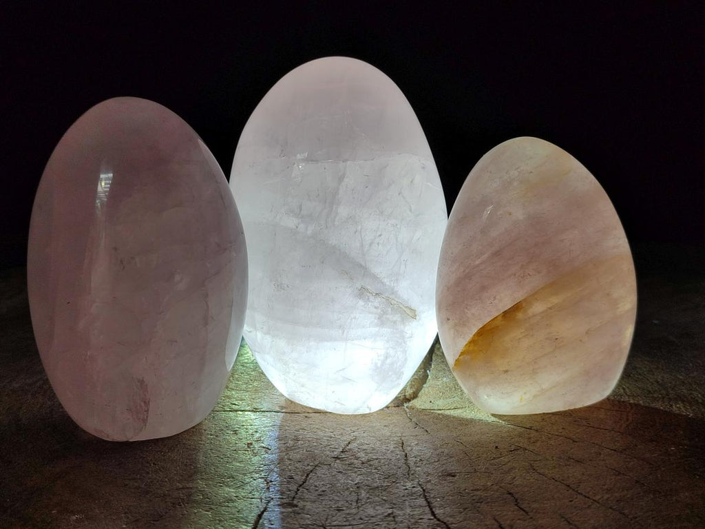 Polished Gemmy Rose Quartz Standing Free Forms x 6 From Madagascar - Toprock Gemstones and Minerals 
