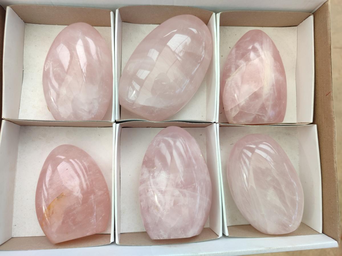 Polished Gemmy Rose Quartz Standing Free Forms x 6 From Madagascar - Toprock Gemstones and Minerals 