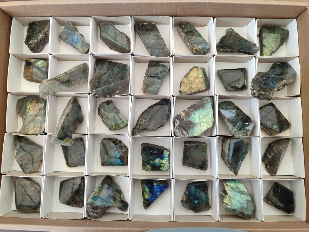 Polished One Side Labradorite Display Pieces x 35 From Madagascar - Toprock Gemstones and Minerals 