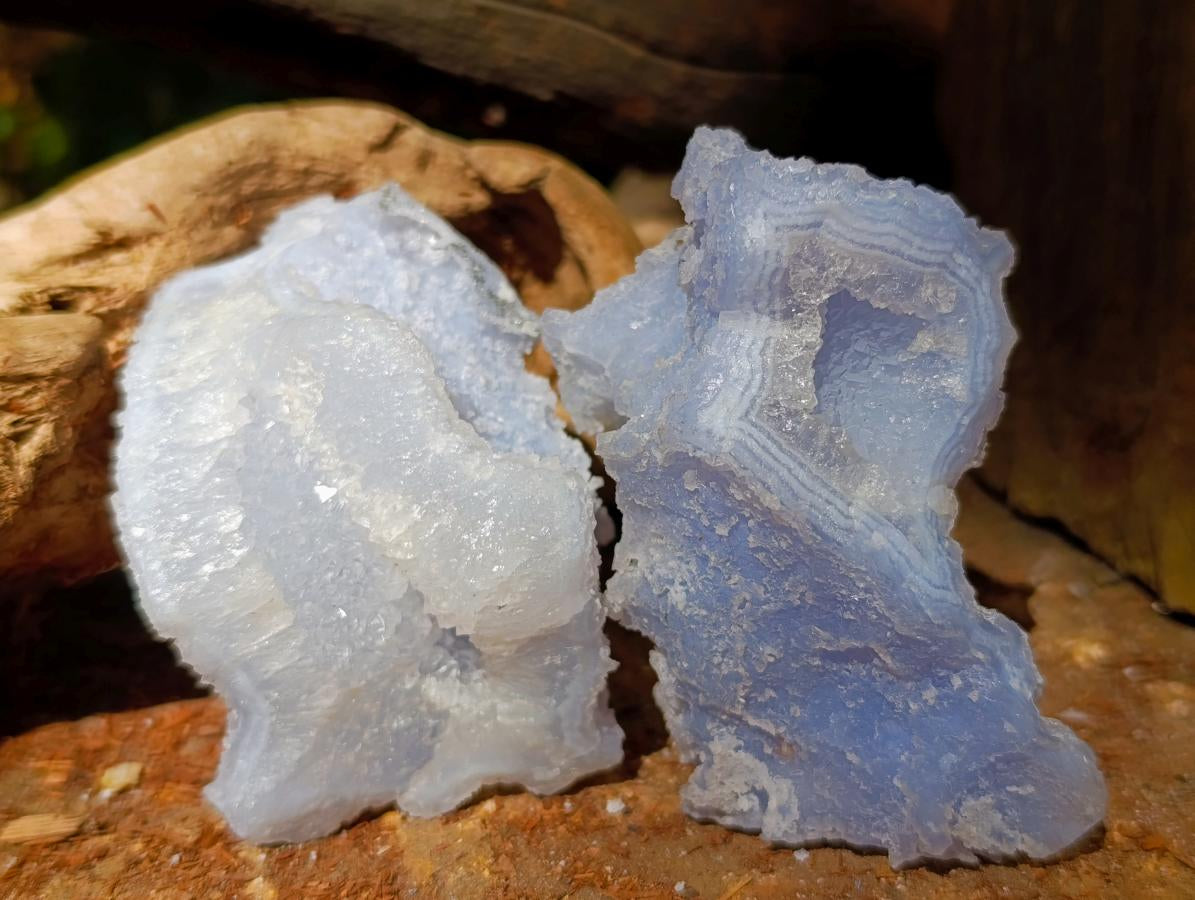 Natural Etched Blue Chalcedony Geodes x 6 From Nsanje, Malawi - Toprock Gemstones and Minerals 