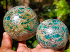 Polished Emerald Mica 'Mutokolite' Spheres x 2 From Mutoko, Zimbabwe - Toprock Gemstones and Minerals 