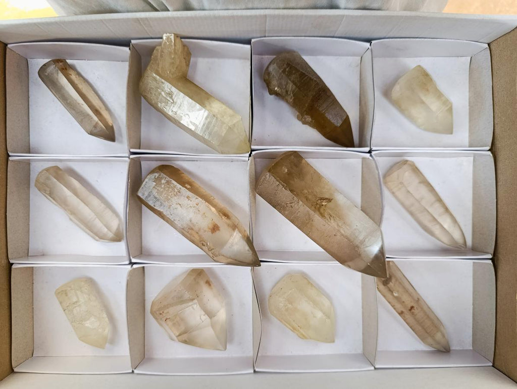 Semi-Polished Smokey Quartz Crystals x 12 From Zimbabwe - Toprock Gemstones and Minerals 