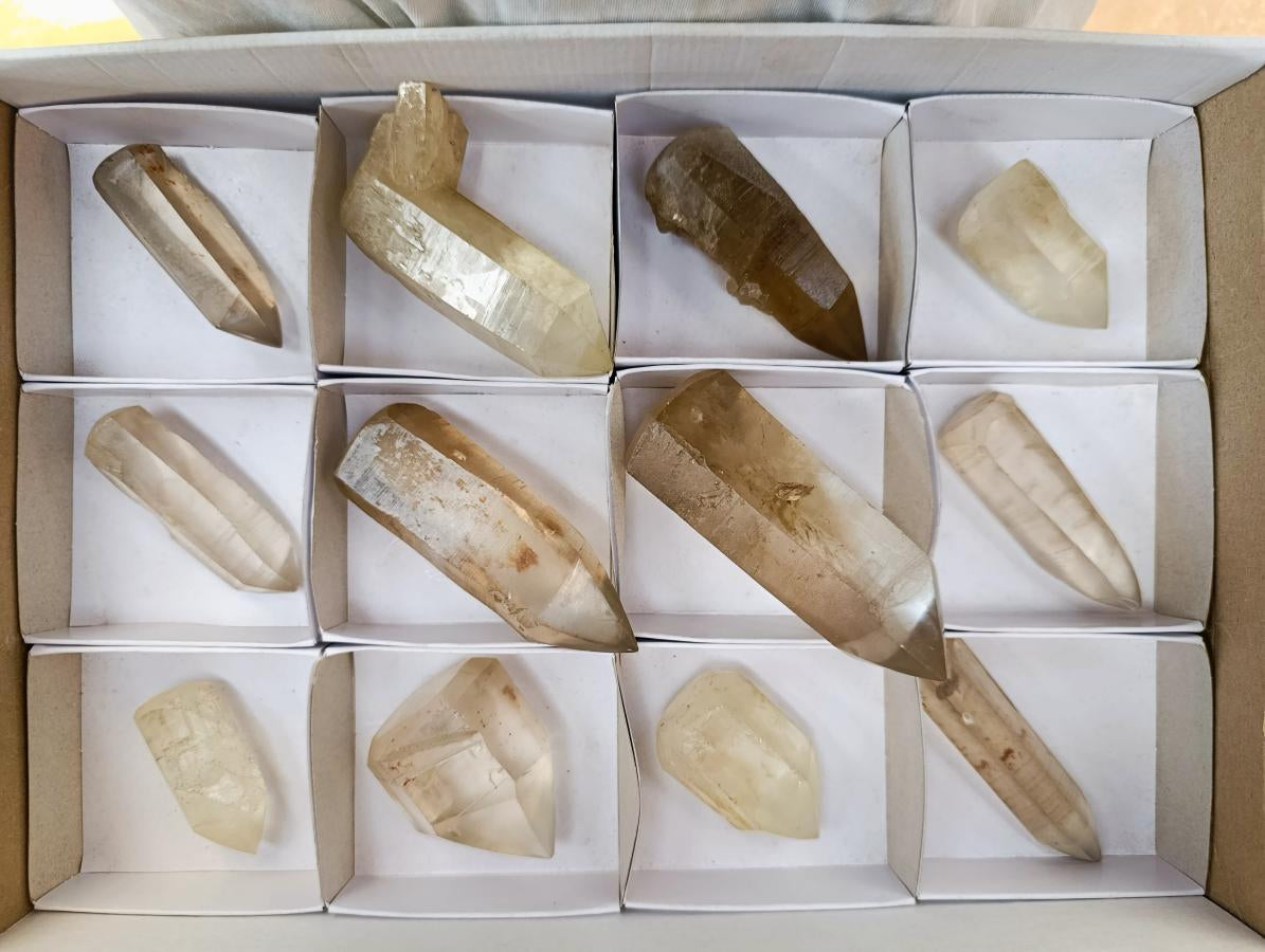 Semi-Polished Smokey Quartz Crystals x 12 From Zimbabwe - Toprock Gemstones and Minerals 