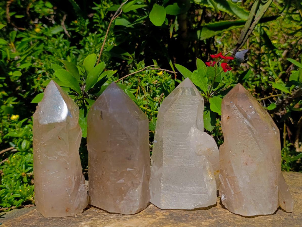 Polished Smokey Quartz Crystals with Etched Sides x 4 From Angola - Toprock Gemstones and Minerals 
