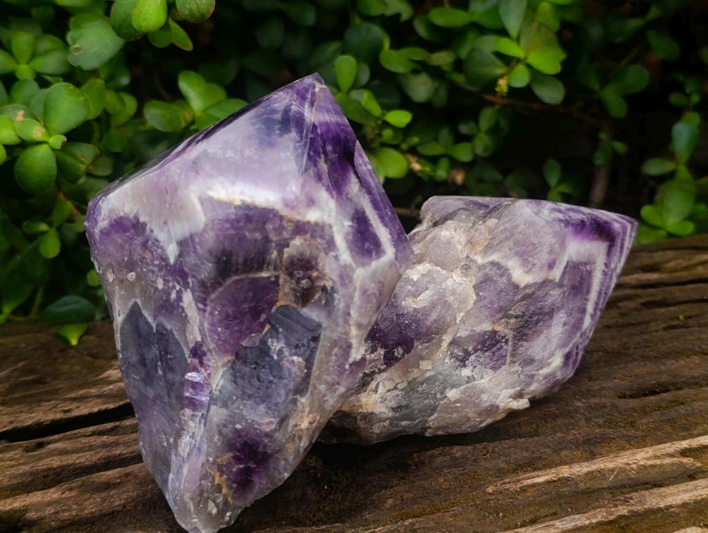 Polished Chevron Amethyst Witches Hat Crystals x 4 From Zambia - Toprock Gemstones and Minerals 