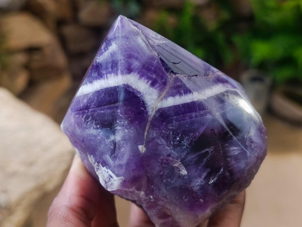 Polished Chevron Amethyst Witches Hat Crystals x 4 From Zambia - Toprock Gemstones and Minerals 