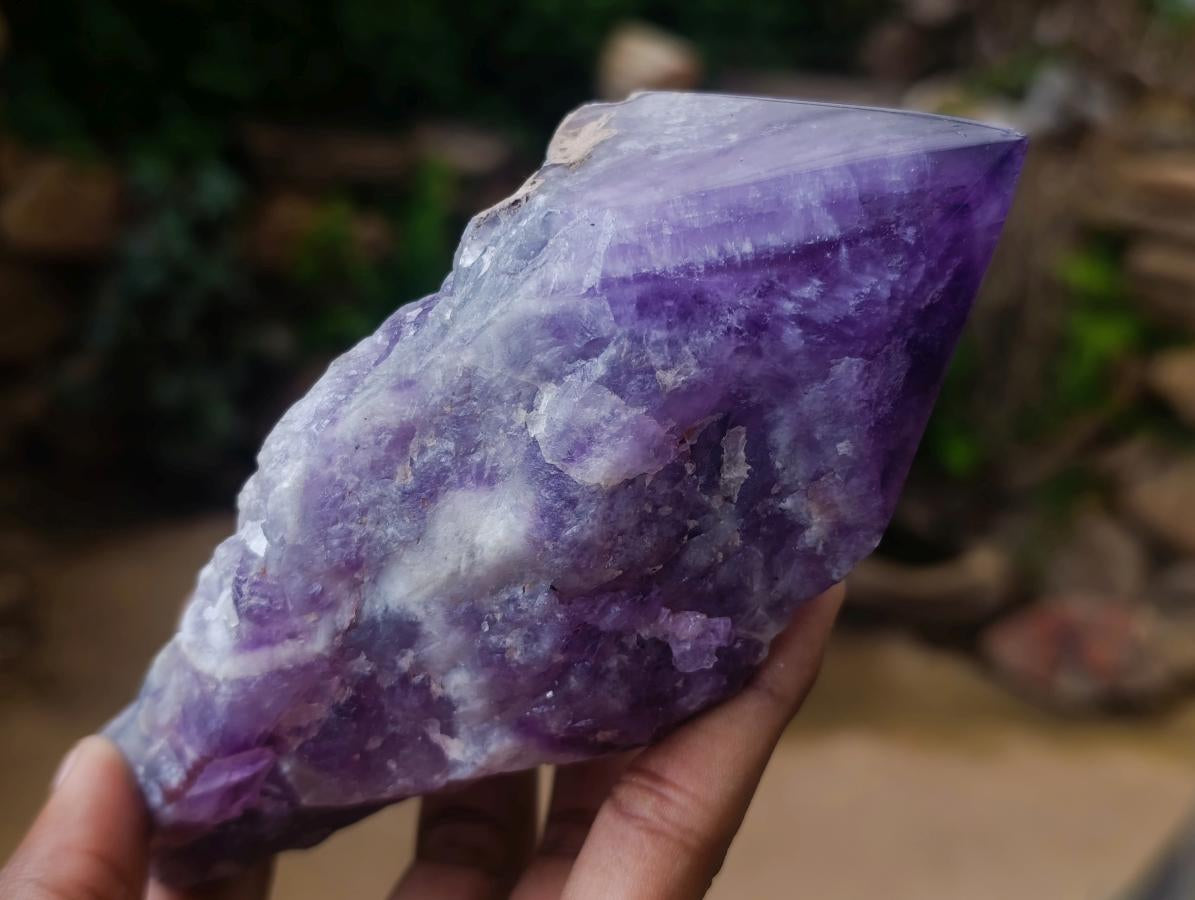 Polished Chevron Amethyst Witches Hat Crystals x 4 From Zambia - Toprock Gemstones and Minerals 