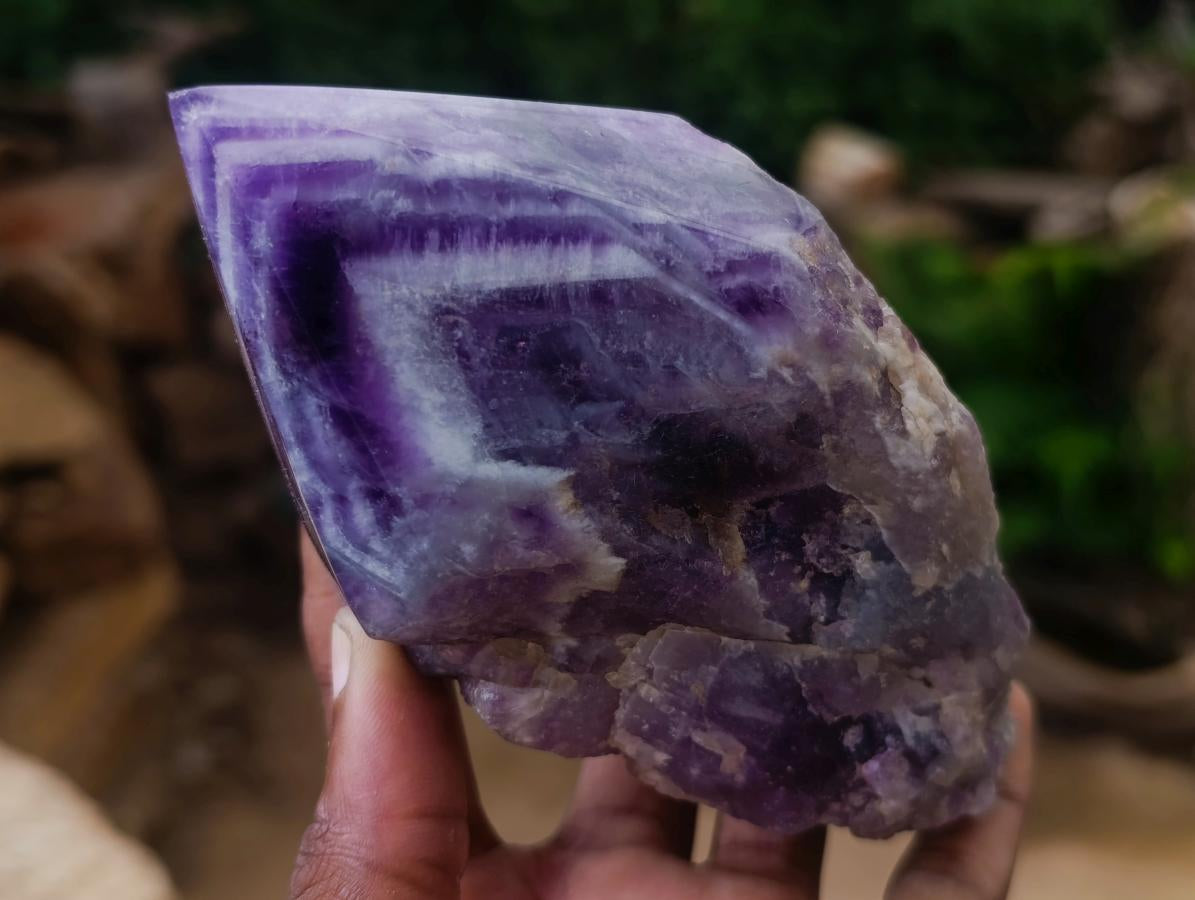 Polished Chevron Amethyst Witches Hat Crystals x 4 From Zambia - Toprock Gemstones and Minerals 