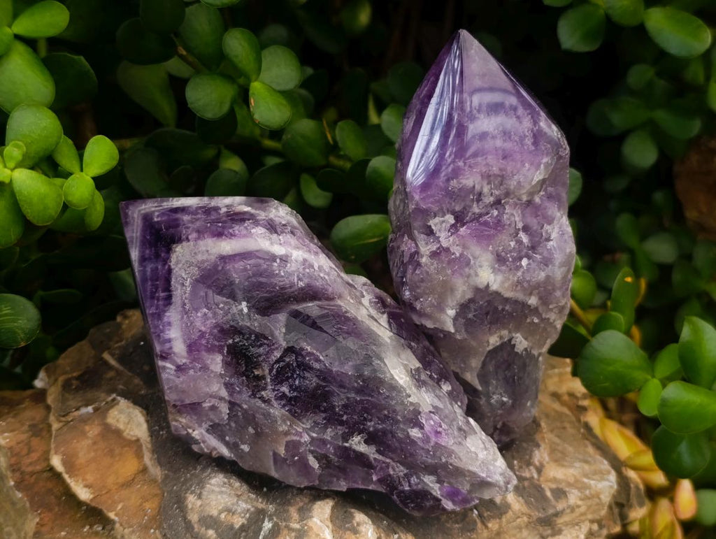 Polished Chevron Amethyst Witches Hat Crystals x 4 From Zambia - Toprock Gemstones and Minerals 