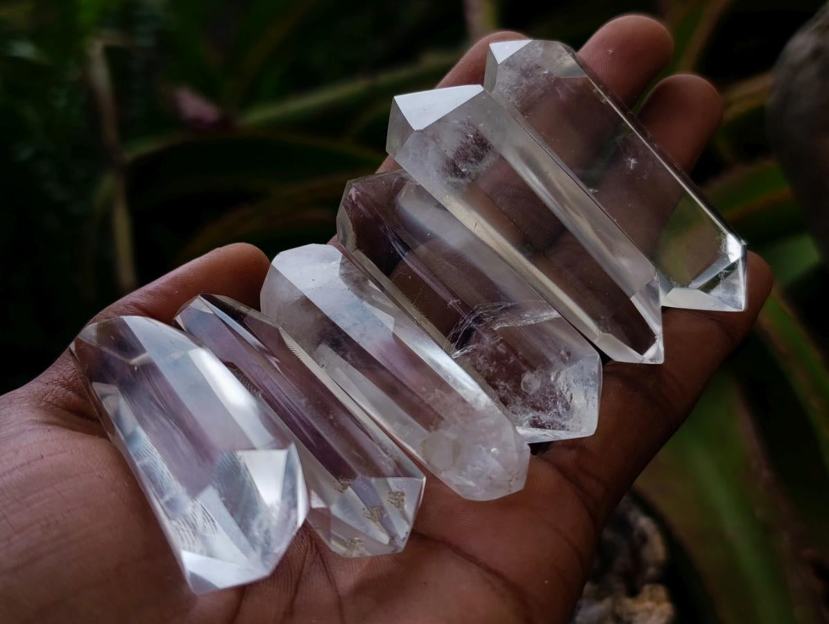 Polished Double Terminated Clear and Smokey Quartz Crystals x 24 From Madagascar - Toprock Gemstones and Minerals 