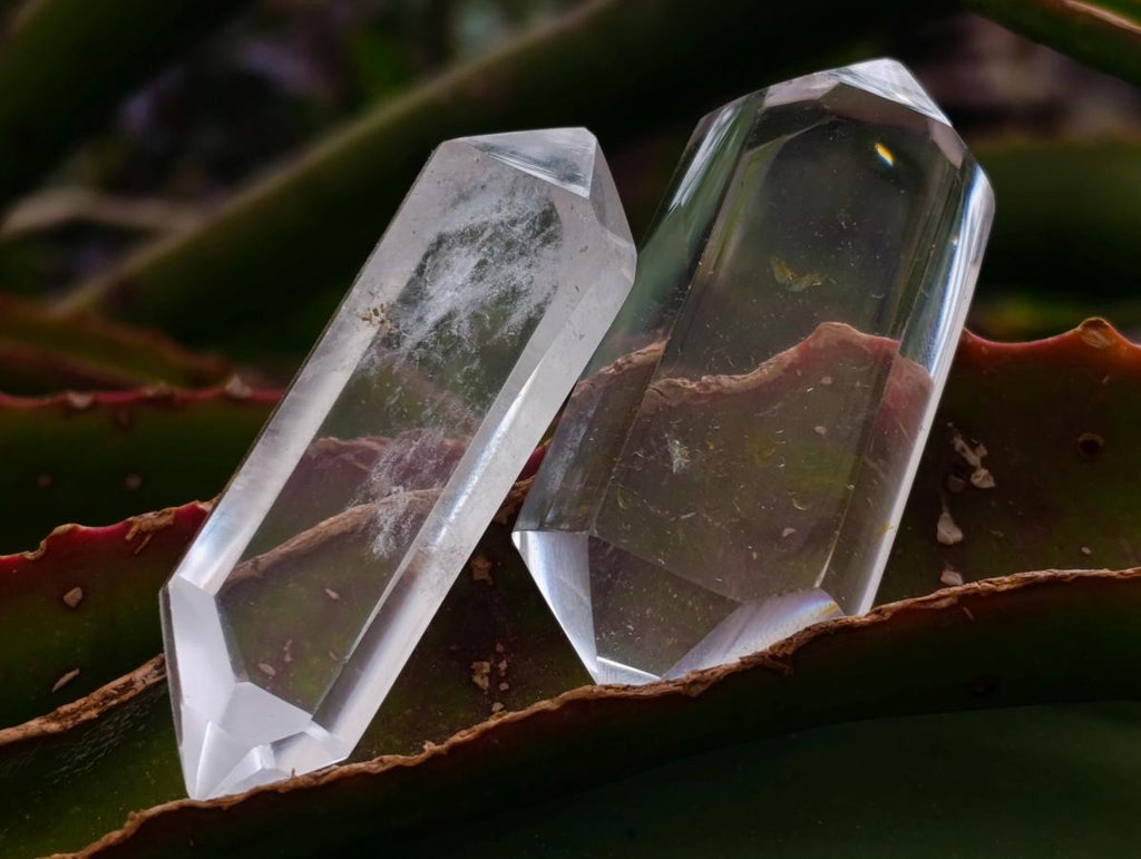 Polished Double Terminated Clear and Smokey Quartz Crystals x 24 From Madagascar - Toprock Gemstones and Minerals 