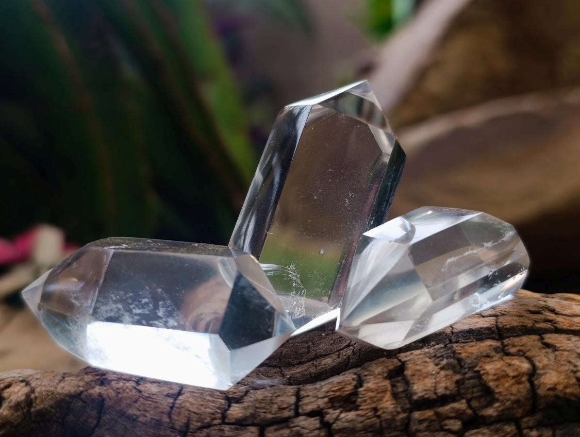 Polished Double Terminated Clear and Smokey Quartz Crystals x 24 From Madagascar - Toprock Gemstones and Minerals 