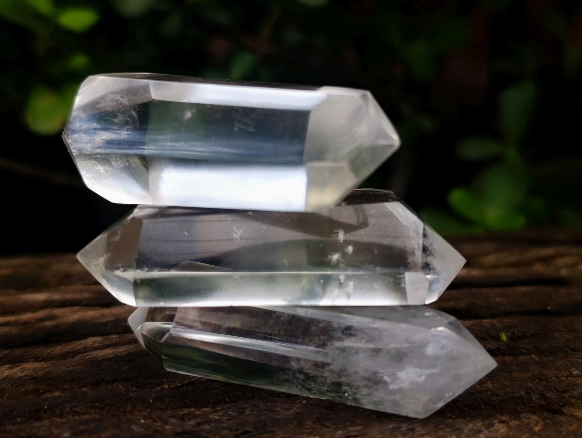 Polished Double Terminated Clear and Smokey Quartz Crystals x 24 From Madagascar - Toprock Gemstones and Minerals 