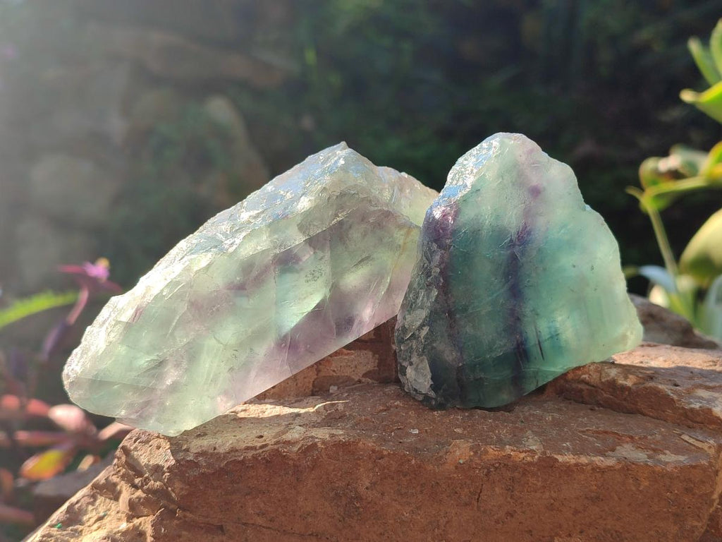 Polished On One Side Watermelon Fluorite Slices x 10 From Uis, Namibia - Toprock Gemstones and Minerals 