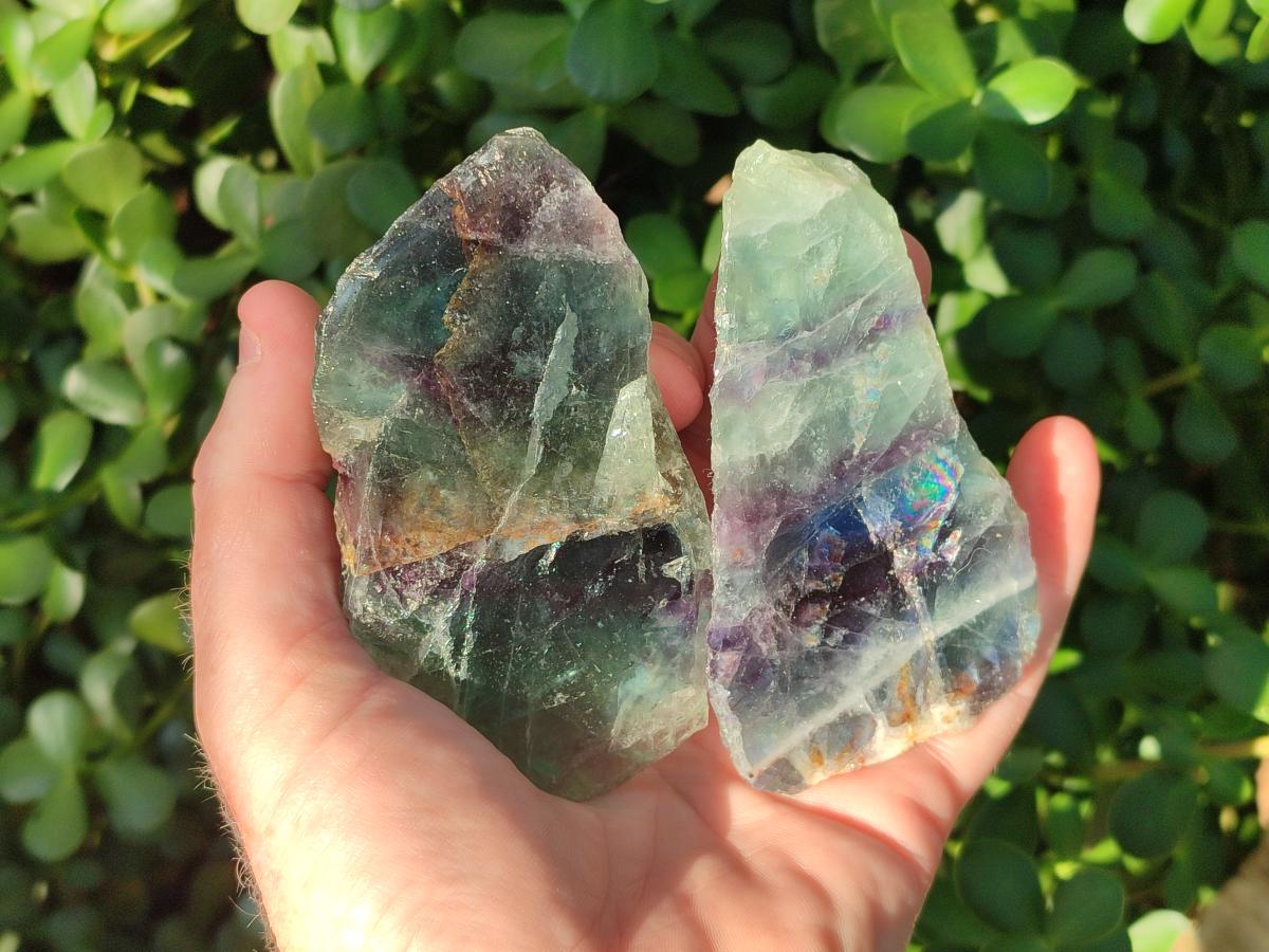 Polished On One Side Watermelon Fluorite Slices x 10 From Uis, Namibia - Toprock Gemstones and Minerals 