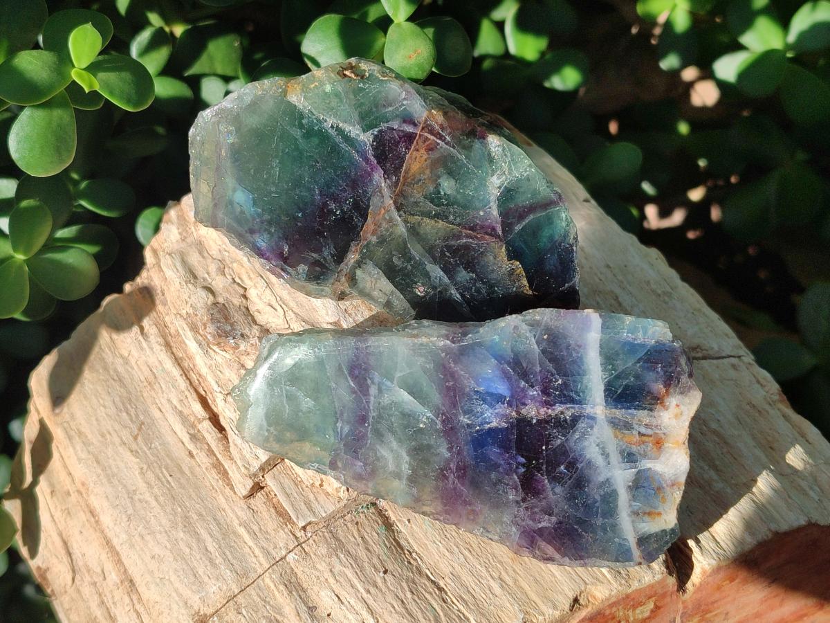 Polished On One Side Watermelon Fluorite Slices x 10 From Uis, Namibia - Toprock Gemstones and Minerals 