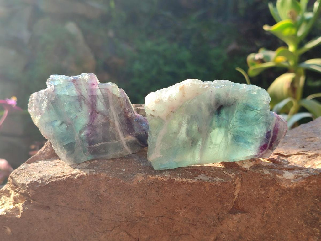 Polished On One Side Watermelon Fluorite Slices x 10 From Uis, Namibia - Toprock Gemstones and Minerals 