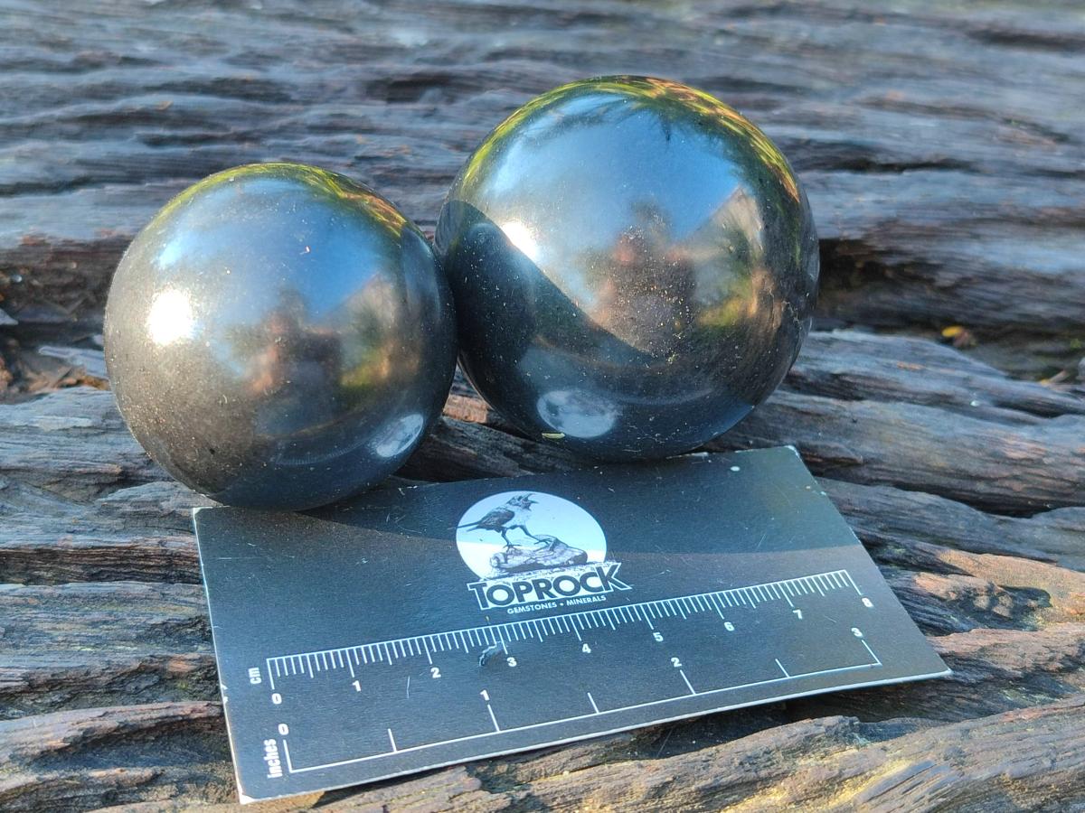Polished Black Basalt Spheres x 12 From Madagascar - Toprock Gemstones and Minerals 