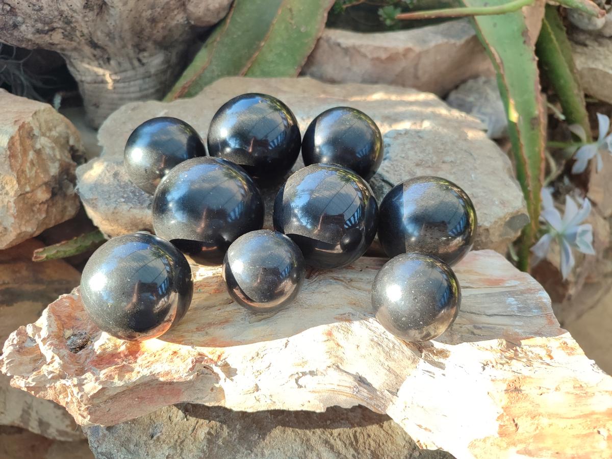 Polished Black Basalt Spheres x 12 From Madagascar - Toprock Gemstones and Minerals 
