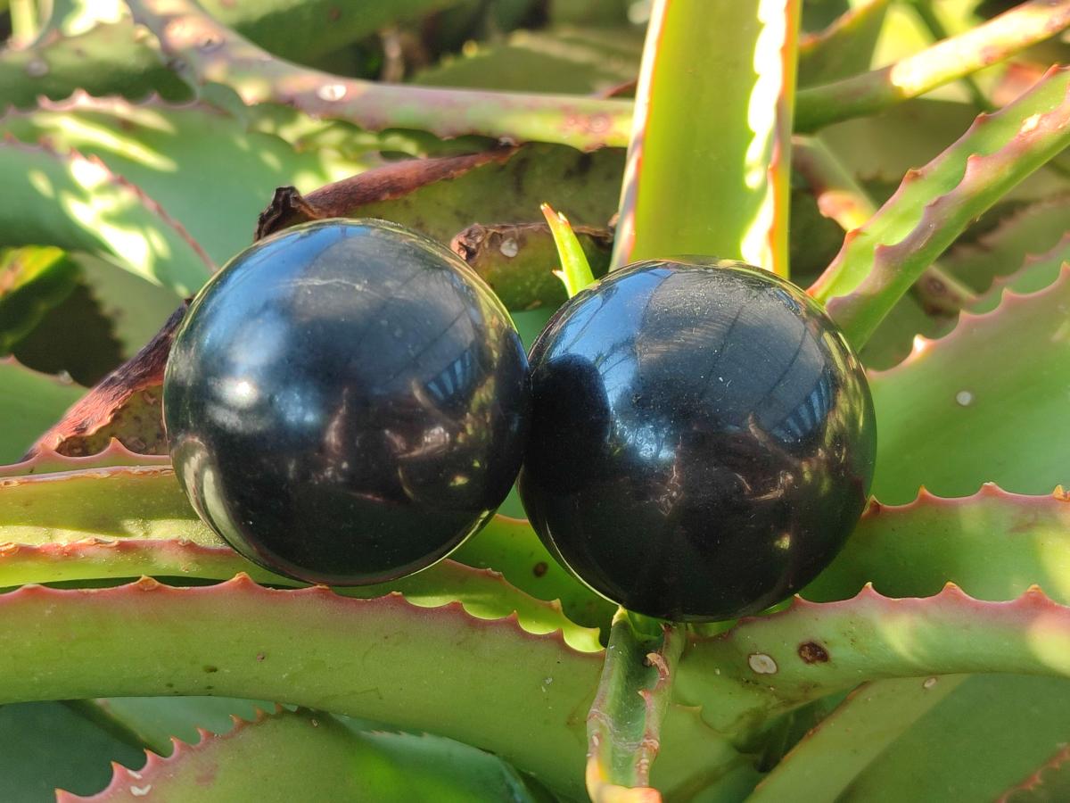 Polished Black Basalt Spheres x 12 From Madagascar - Toprock Gemstones and Minerals 
