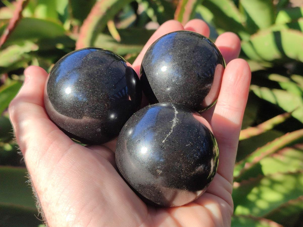 Polished Black Basalt Spheres x 12 From Madagascar - Toprock Gemstones and Minerals 