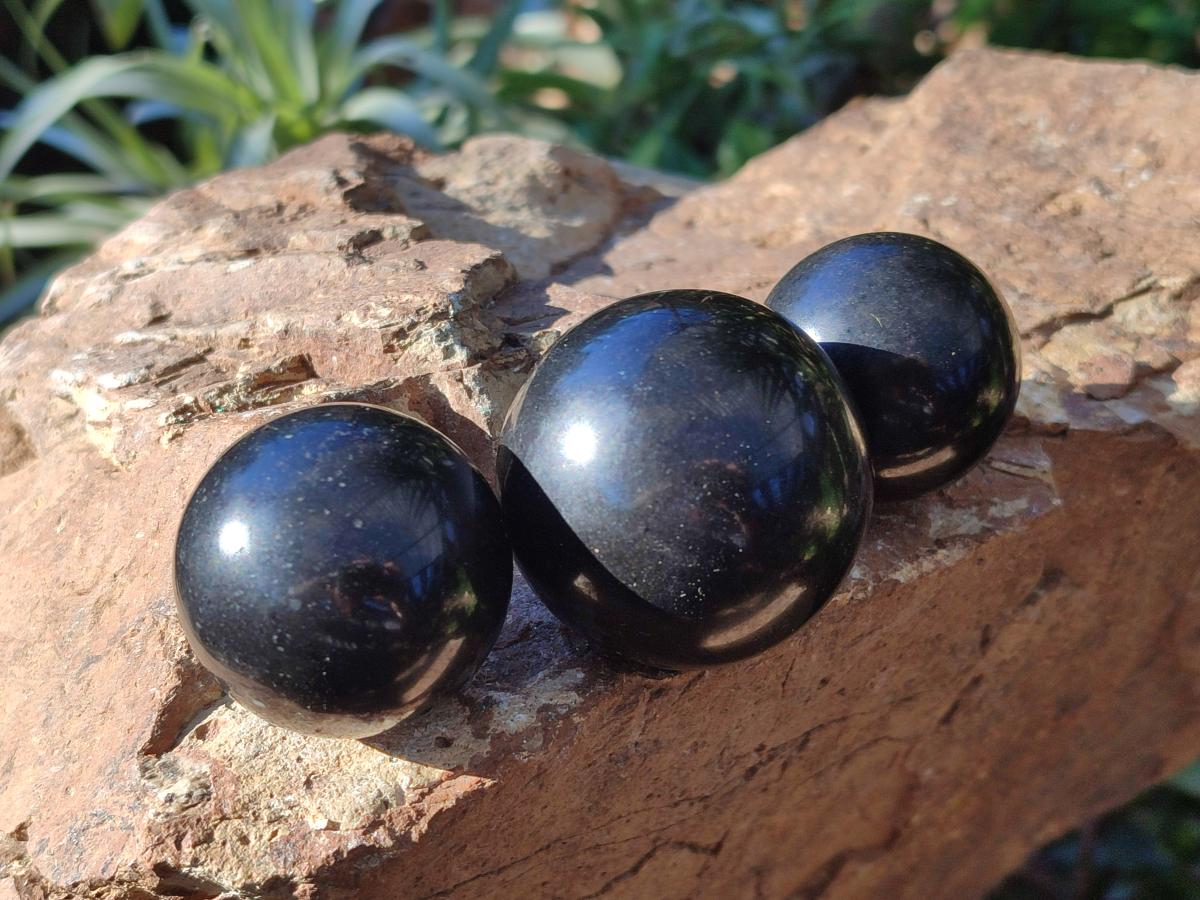 Polished Black Basalt Spheres x 12 From Madagascar - Toprock Gemstones and Minerals 