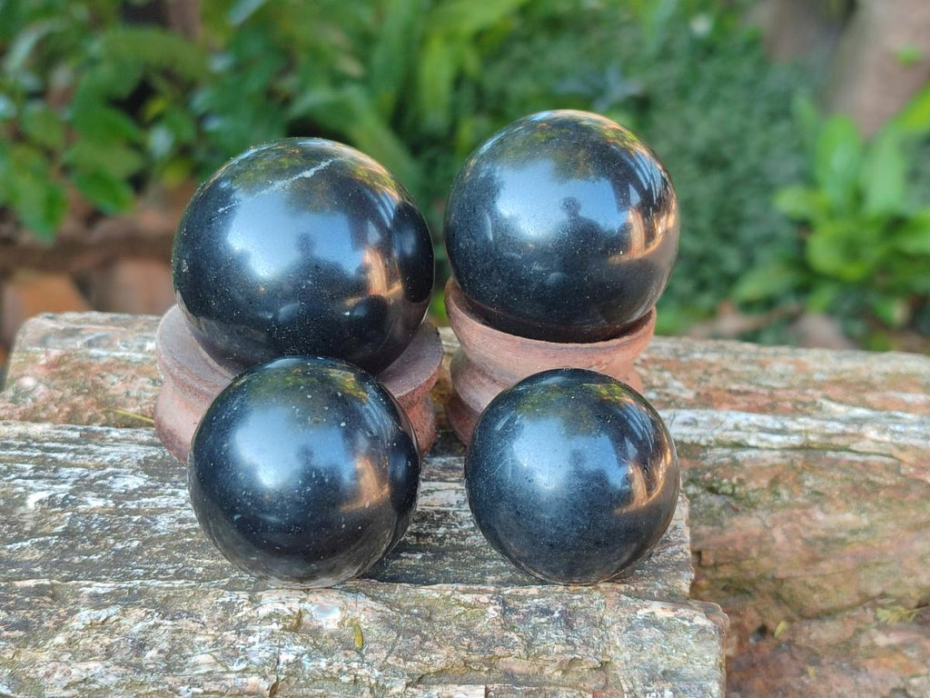 Polished Black Basalt Spheres x 12 From Madagascar - Toprock Gemstones and Minerals 