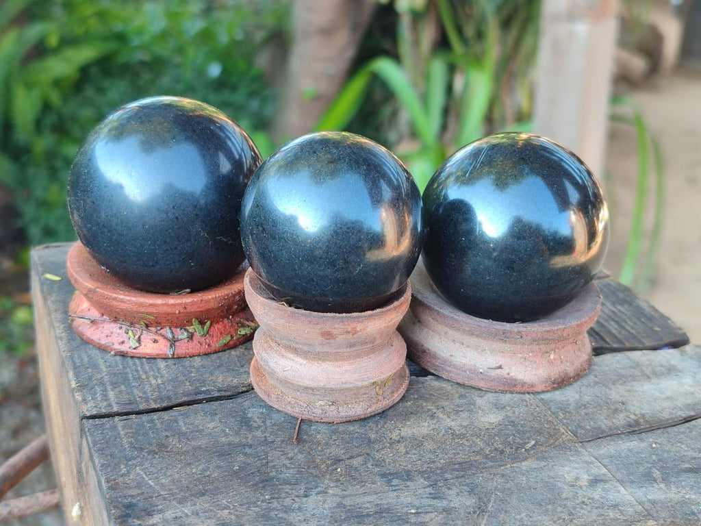 Polished Black Basalt Spheres x 12 From Madagascar - Toprock Gemstones and Minerals 