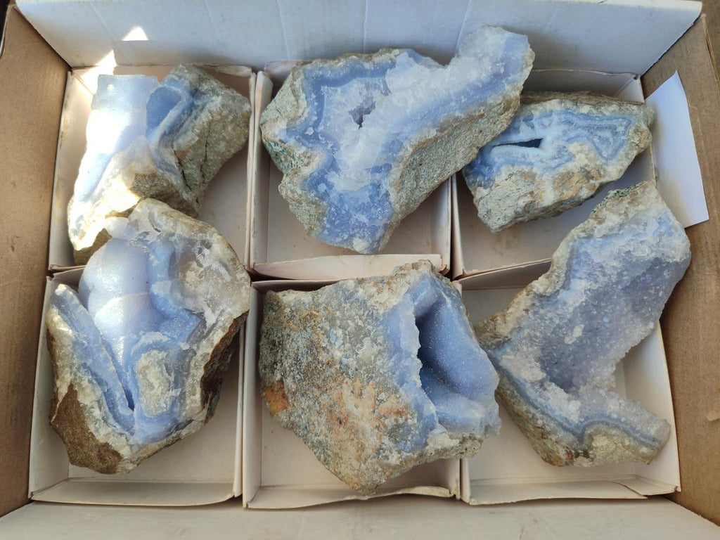 Natural Blue Lace Agate Geode Specimens x 6 From Nsanje, Malawi - Toprock Gemstones and Minerals 