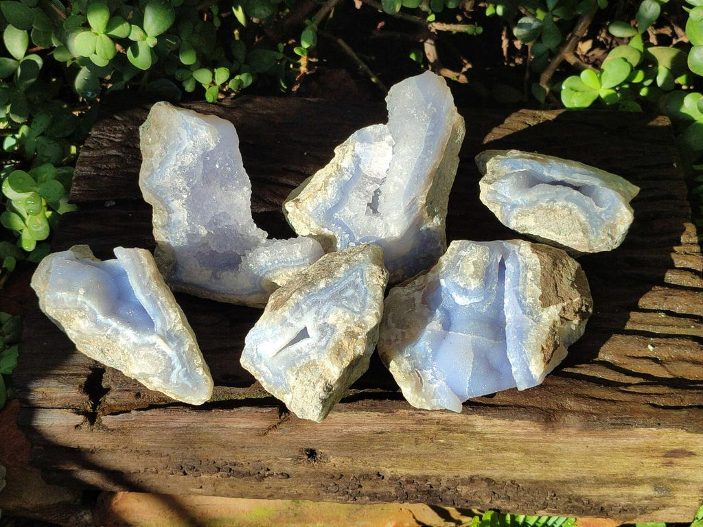 Natural Blue Lace Agate Geode Specimens x 6 From Nsanje, Malawi - Toprock Gemstones and Minerals 