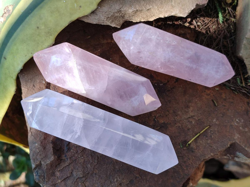 Polished Double Terminated Gemmy Rose Quartz Crystals x 12 From Madagascar - Toprock Gemstones and Minerals 