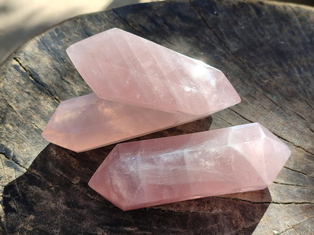 Polished Double Terminated Gemmy Rose Quartz Crystals x 12 From Madagascar - Toprock Gemstones and Minerals 