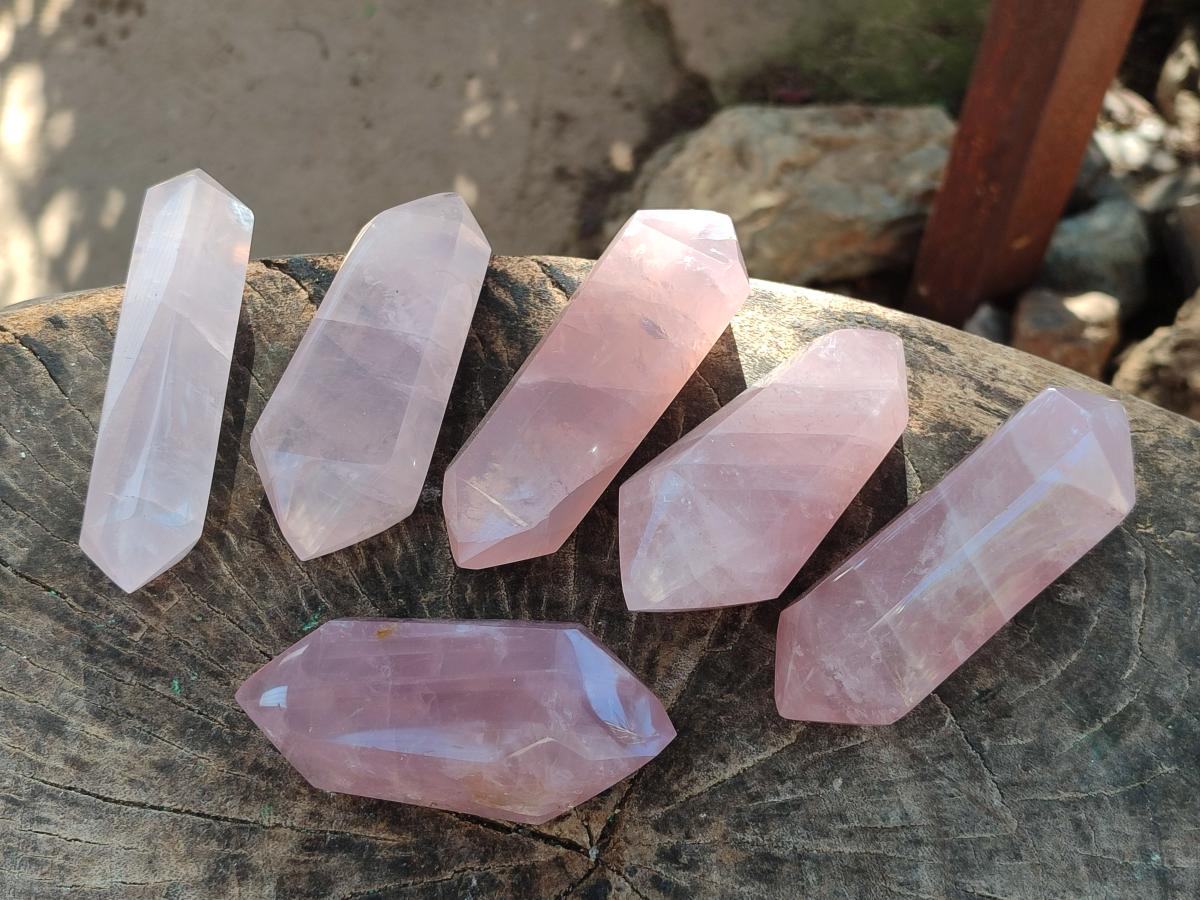 Polished Double Terminated Gemmy Rose Quartz Crystals x 12 From Madagascar - Toprock Gemstones and Minerals 