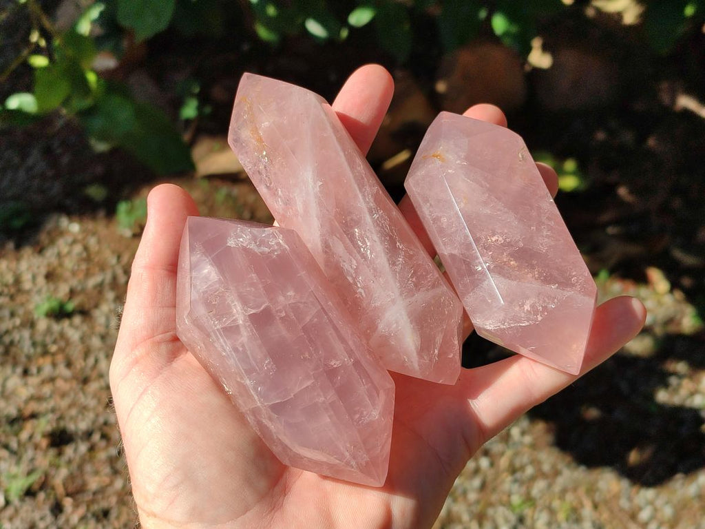 Polished Double Terminated Gemmy Rose Quartz Crystals x 12 From Madagascar - Toprock Gemstones and Minerals 