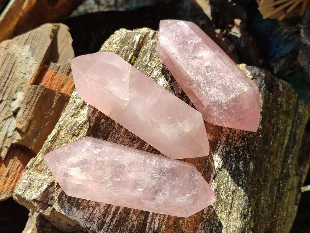 Polished Double Terminated Gemmy Rose Quartz Crystals x 12 From Madagascar - Toprock Gemstones and Minerals 