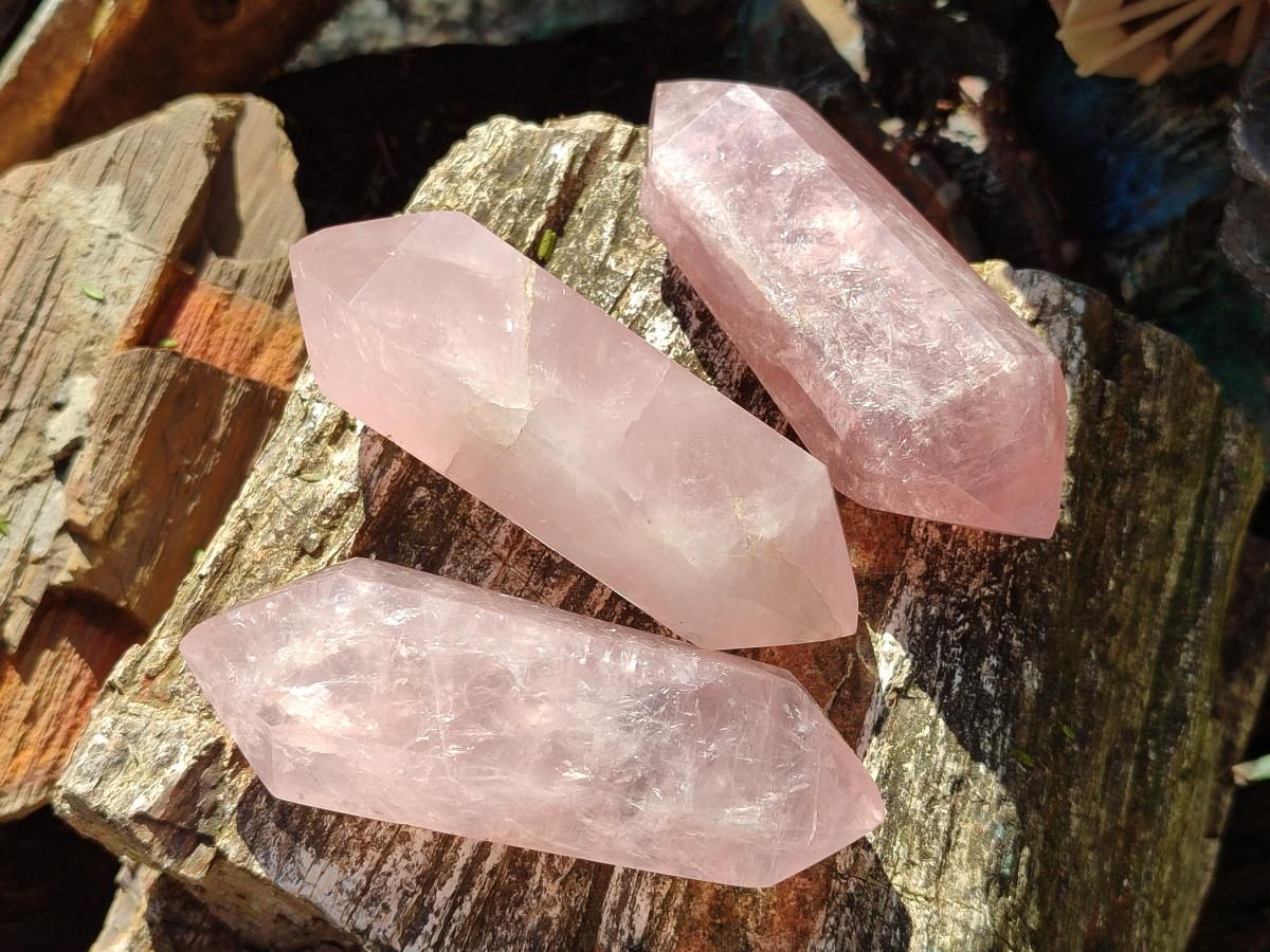 Polished Double Terminated Gemmy Rose Quartz Crystals x 12 From Madagascar - Toprock Gemstones and Minerals 