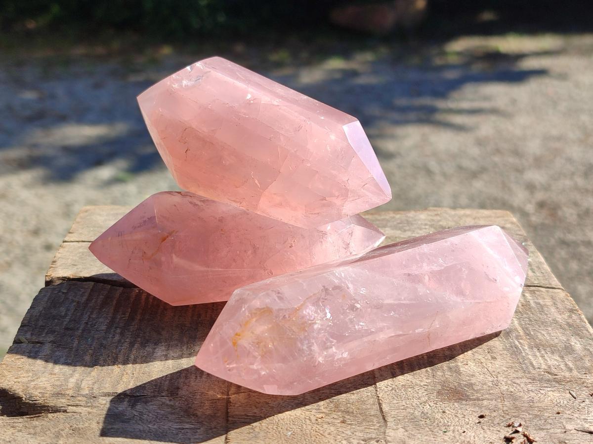 Polished Double Terminated Gemmy Rose Quartz Crystals x 12 From Madagascar - Toprock Gemstones and Minerals 