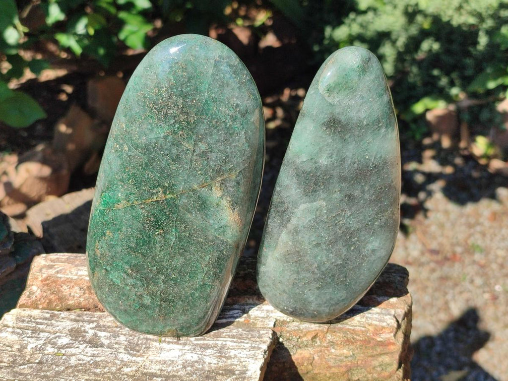 Polished Fuchsite Quartz with Pyrite Standing Free Forms x 2 From Andakatany, Madagascar - Toprock Gemstones and Minerals 