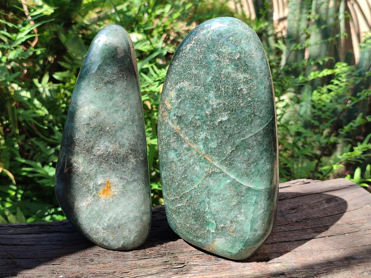 Polished Fuchsite Quartz with Pyrite Standing Free Forms x 2 From Andakatany, Madagascar - Toprock Gemstones and Minerals 