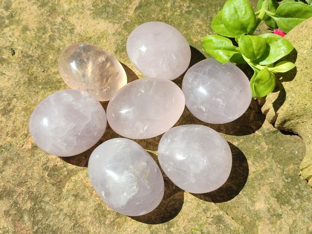 Polished Gemmy Lavender Rose Quartz Palm Stones x 24 From Madagascar - Toprock Gemstones and Minerals 