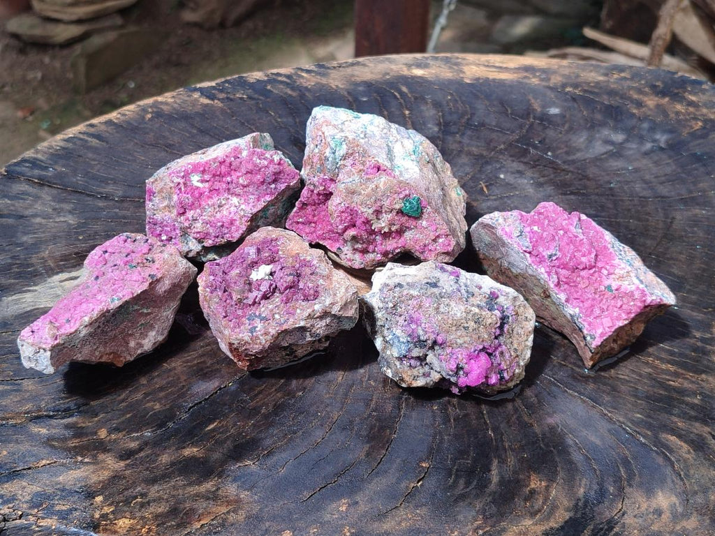 Natural Salrose Cobaltoan Dolomite with Malachite and Chrysocolla Specimens x 6 From Kakanda, Congo - Toprock Gemstones and Minerals 
