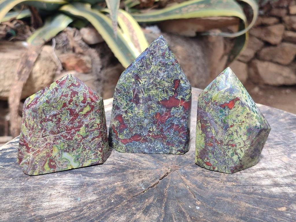 Polished Bastite Dragonsblood Stone Display Crystals x 3 From Tshipise, South Africa - Toprock Gemstones and Minerals 