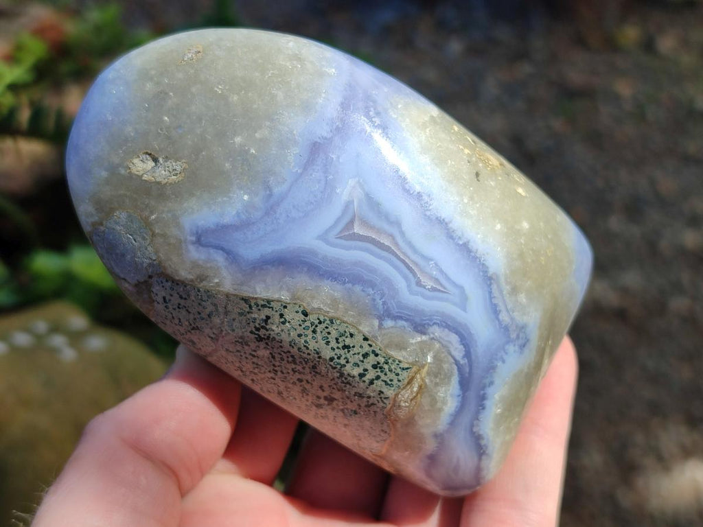 Polished Blue Lace Agate Standing Free Forms x 3 From Nsanje, Malawi - Toprock Gemstones and Minerals 