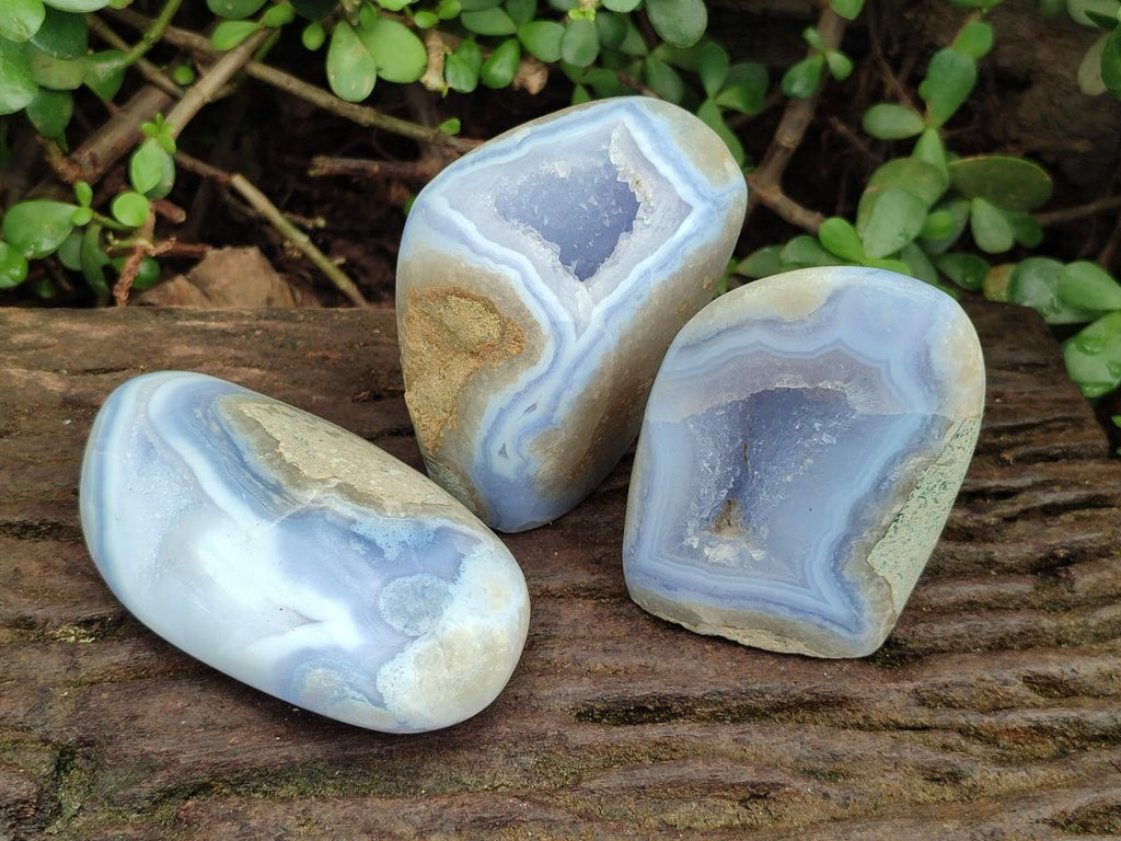 Polished Blue Lace Agate Standing Free Forms x 3 From Nsanje, Malawi - Toprock Gemstones and Minerals 