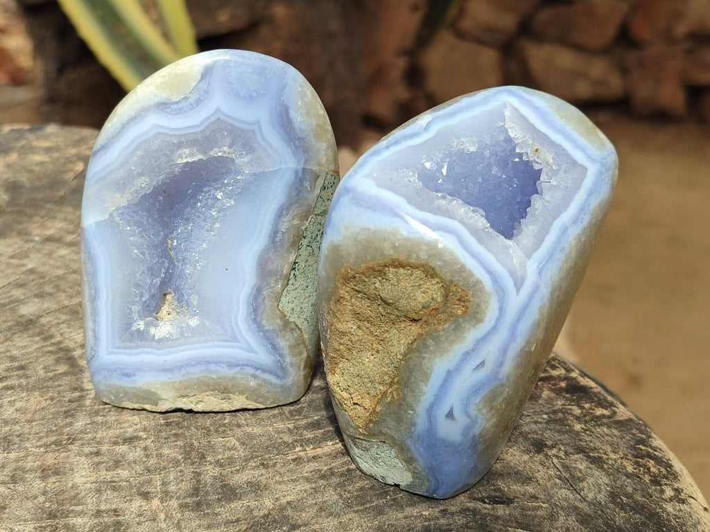 Polished Blue Lace Agate Standing Free Forms x 3 From Nsanje, Malawi - Toprock Gemstones and Minerals 