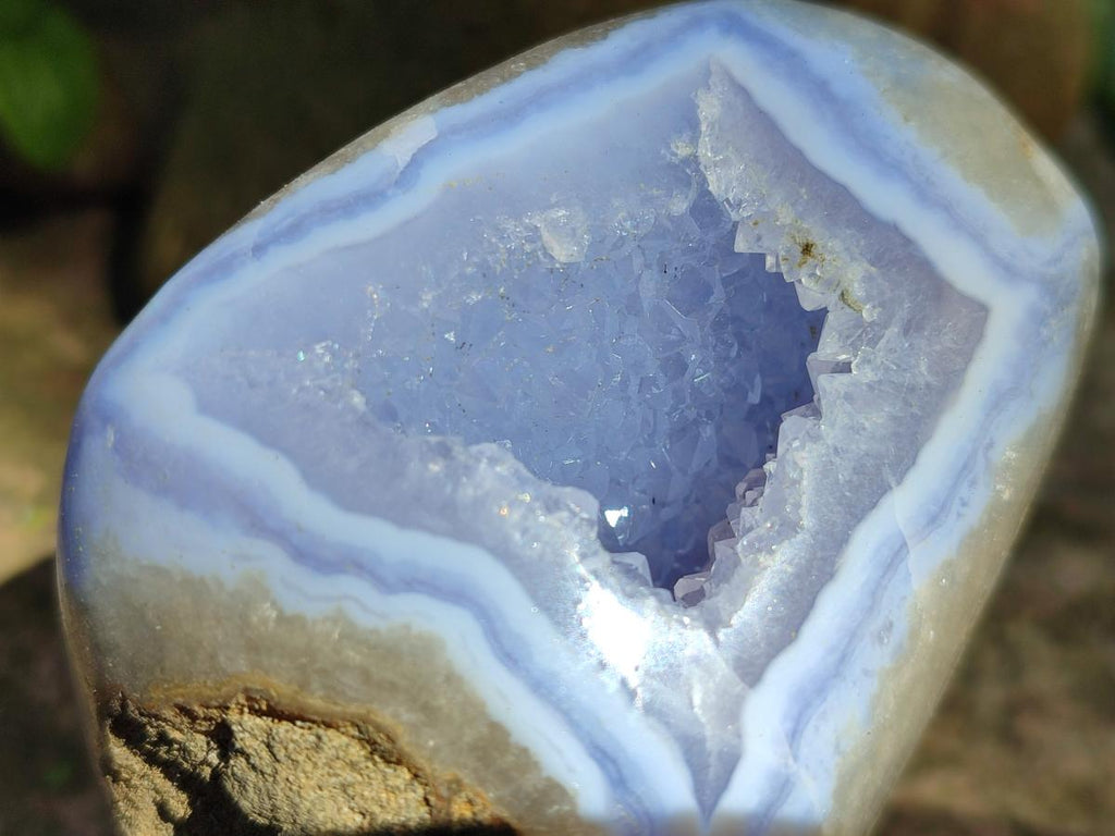 Polished Blue Lace Agate Standing Free Forms x 3 From Nsanje, Malawi - Toprock Gemstones and Minerals 