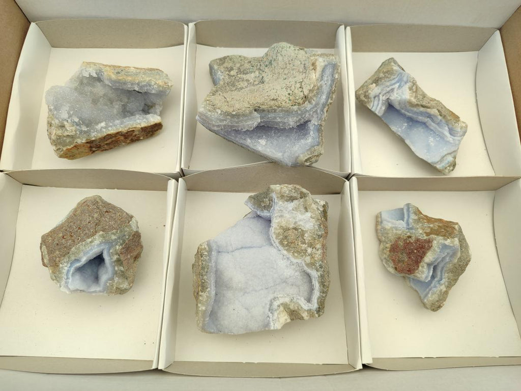 Natural Blue Lace Agate Geode Specimens x 6 From Nsanje, Malawi - Toprock Gemstones and Minerals 