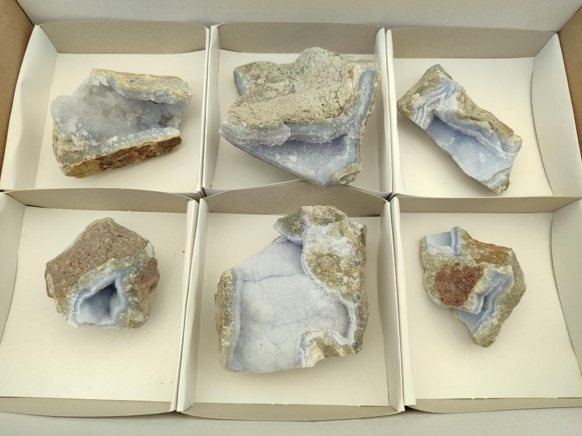Natural Blue Lace Agate Geode Specimens x 6 From Nsanje, Malawi - Toprock Gemstones and Minerals 