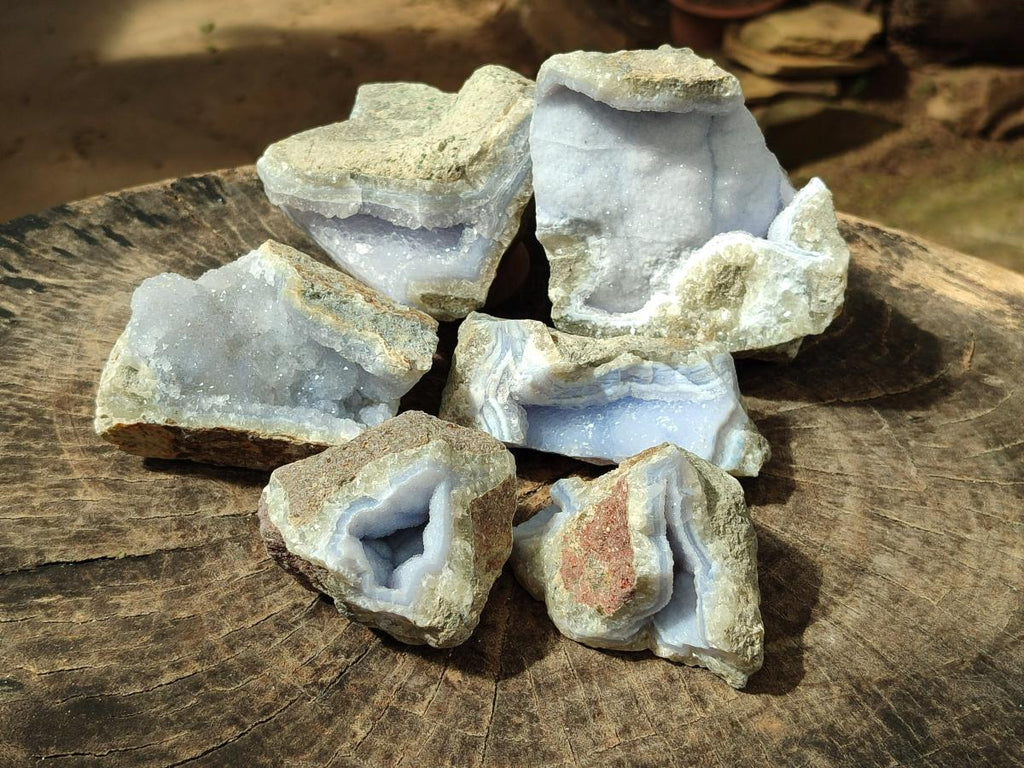 Natural Blue Lace Agate Geode Specimens x 6 From Nsanje, Malawi - Toprock Gemstones and Minerals 