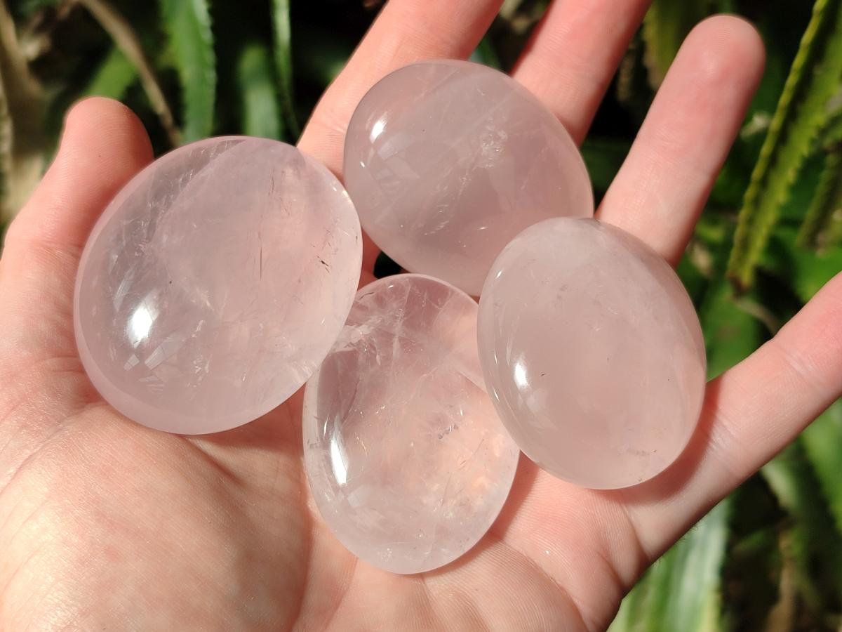 Polished Gemmy Rose Quartz Palm Stones x 24 From Madagascar - Toprock Gemstones and Minerals 